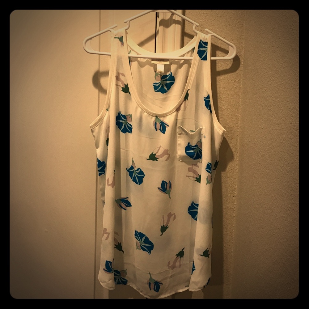 LOFT White Floral Tunic Tank Top with Pocket